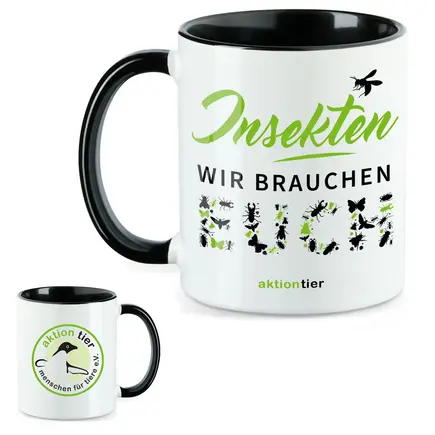 aktion tier Tasse – Motiv: "Insekten, wir brauchen euch" – Farbe: "Schwarz"