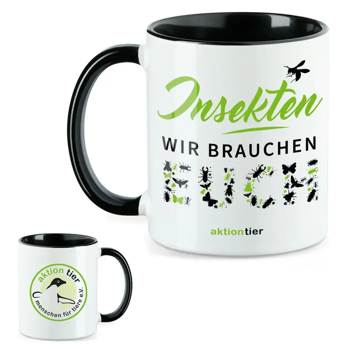 aktion tier Tasse – Motiv: "Insekten, wir brauchen euch" – Farbe: "Schwarz"
