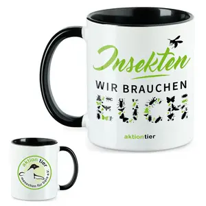 aktion tier Tasse – Motiv: "Insekten, wir brauchen euch" – Farbe: "Schwarz"