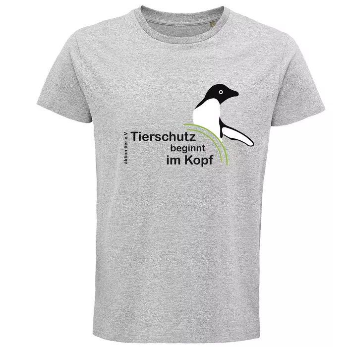 Herren Rundhals T-Shirt – Motiv "Tierschutz beginnt im Kopf" – Farbe "Grey Melange" (350)