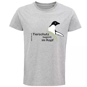 Herren Rundhals T-Shirt – Motiv "Tierschutz beginnt im Kopf" – Farbe "Grey Melange" (350)