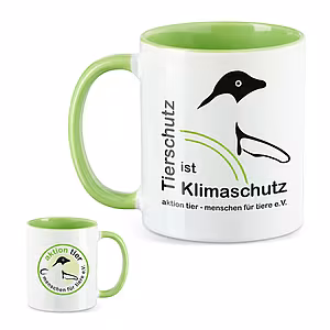 aktion tier Tasse – Motiv: "Tierschutz ist Klimaschutz" – Farbe: "Hellgrün" aktion tier Tasse – Motiv: "Tierschutz ist Klimaschutz" – Farbe: "Hellgrün"