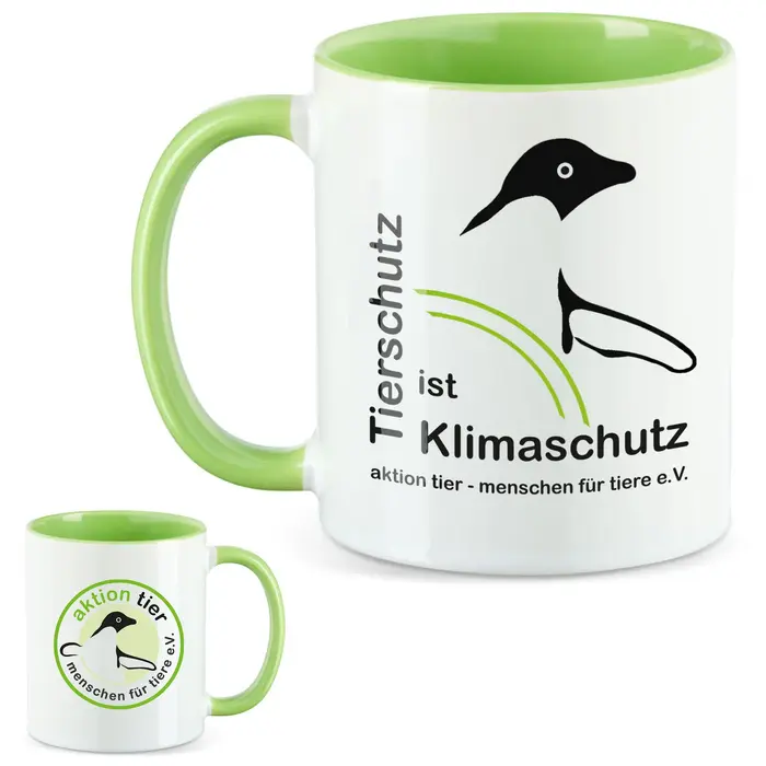 aktion tier Tasse – Motiv: "Tierschutz ist Klimaschutz" – Farbe: "Hellgrün" aktion tier Tasse – Motiv: "Tierschutz ist Klimaschutz" – Farbe: "Hellgrün"