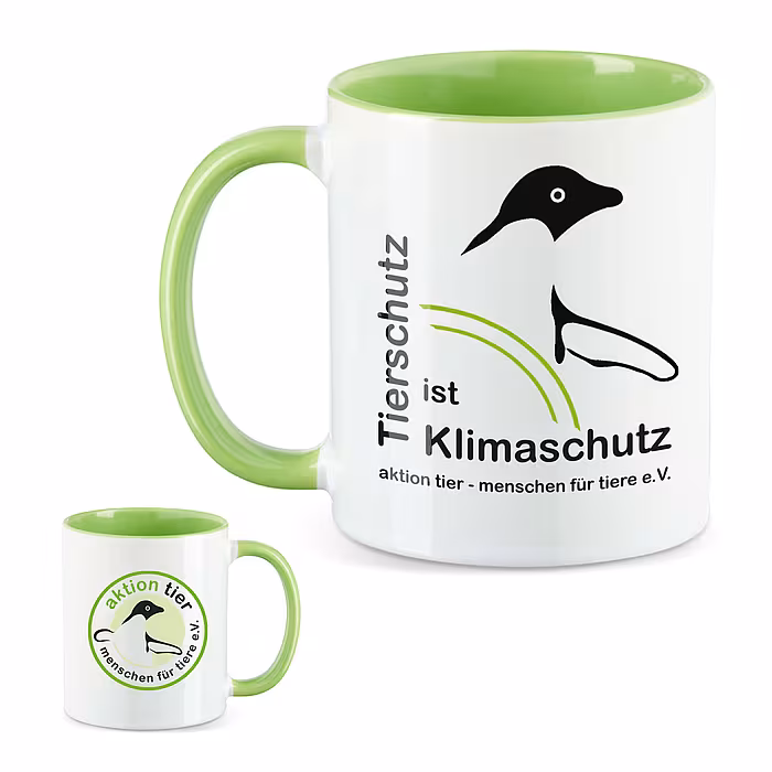 aktion tier Tasse – Motiv: "Tierschutz ist Klimaschutz" – Farbe: "Hellgrün" aktion tier Tasse – Motiv: "Tierschutz ist Klimaschutz" – Farbe: "Hellgrün"