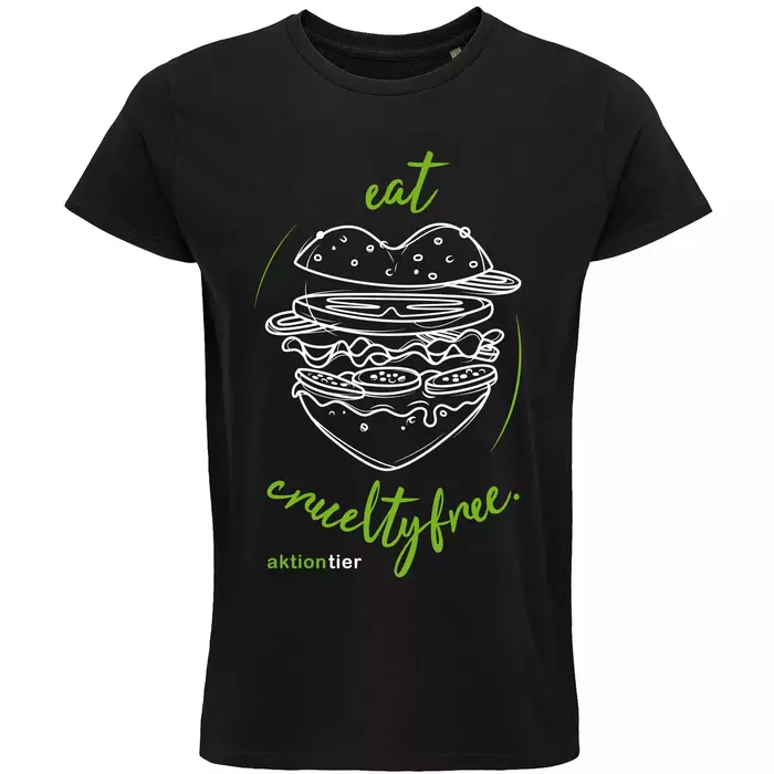 Herren Rundhals T-Shirt – Motiv "Eat Crueltyfree" – Farbe "Deep Black" (309) 