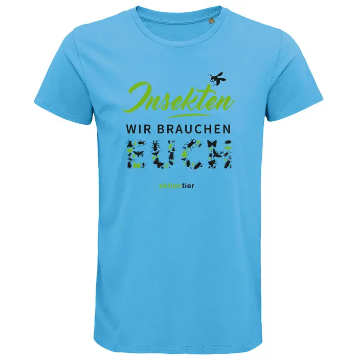 Herren Rundhals T-Shirt – Motiv "Insekten wir brauchen euch" – Farbe "Aqua" (321)