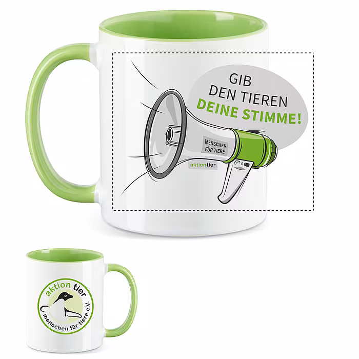 aktion tier Tasse – Motiv: "Megaphon" – Farbe: "Hellgrün"
