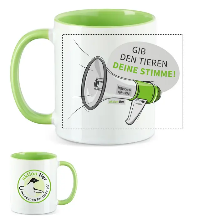 aktion tier Tasse – Motiv: "Megaphon" – Farbe: "Hellgrün"