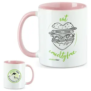 aktion tier Tasse – Motiv: "Eat Crueltyfree" – Farbe: "Rosa"