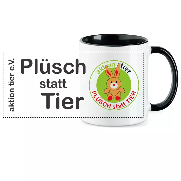 aktion tier Tasse – Motiv: "Plüsch statt Tier" – Farbe: "Schwarz"