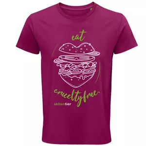 Herren Rundhals T-Shirt – Motiv "Eat Crueltyfree" – Farbe "Fuchsia" (140)