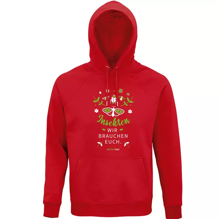 Sweatshirt mit Kapuze – Motiv "Insekten wir brauchen euch" – Farbe "Rot" (145)