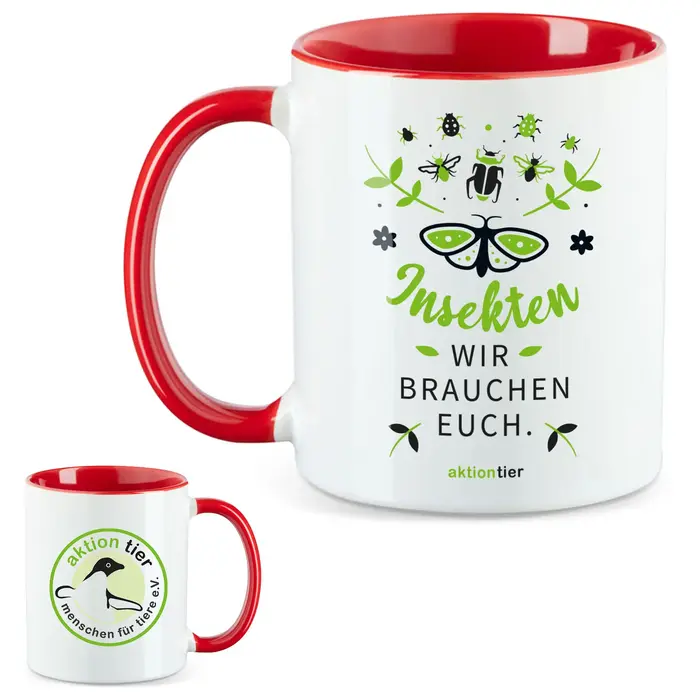 aktion tier Tasse – Motiv: "Insekten, wir brauchen euch" – Farbe: "Rot" aktion tier Tasse – Motiv: "Insekten, wir brauchen euch" – Farbe: "Rot"