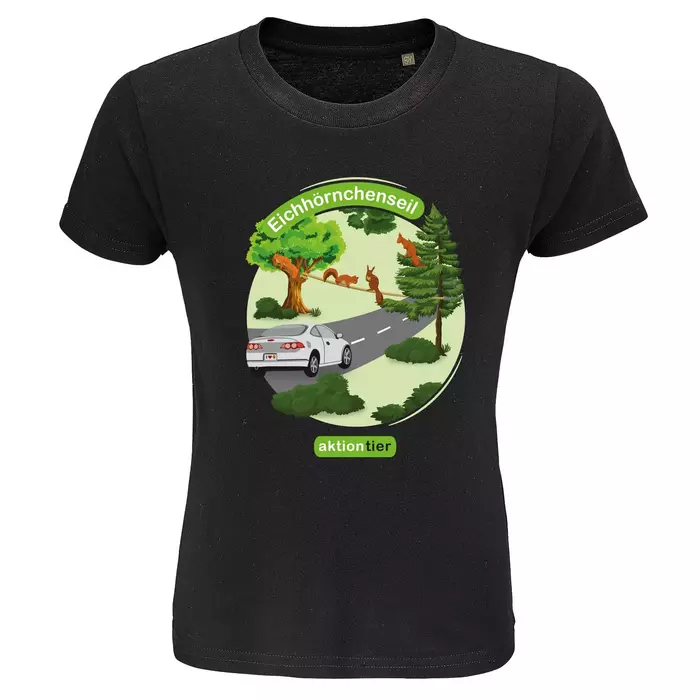 Kinder Rundhals-T-Shirt – Motiv "Eichhoernchenseil" – Farbe "Deep Black"(309) Kinder Rundhals-T-Shirt – Motiv "Eichhoernchenseil" – Farbe "Deep Black"(309)