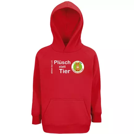 Kinder-Sweatshirt mit Kapuze – Motiv "Plüsch statt Tier" – Farbe "Rot" (145) 