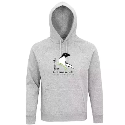 Sweatshirt mit Kapuze – Motiv "Tierschutz ist Klimaschutz" – Farbe "Grey Melange" (360)
