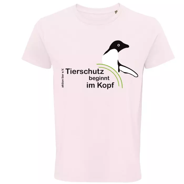 Herren Rundhals T-Shirt – Motiv "Tierschutz beginnt im Kopf" – Farbe "Pale Pink" (141)