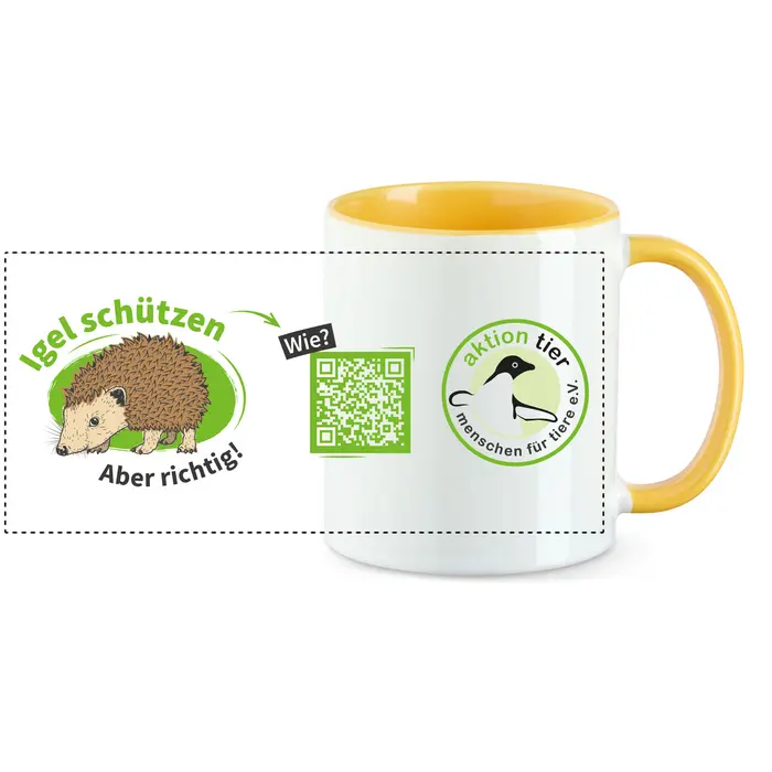 aktion tier Tasse – Motiv: "Igel schützen - Aber richtig" – Farbe: "Goldgelb" aktion tier Tasse – Motiv: "Igel schützen - Aber richtig" – Farbe: "Goldgelb"