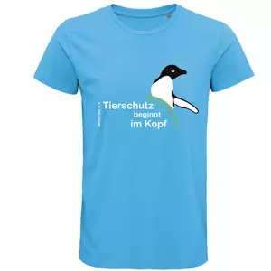Herren Rundhals T-Shirt – Motiv "Tierschutz beginnt im Kopf" – Farbe "Aqua" (321)