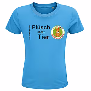 Kinder Rundhals T-Shirt - Motiv "Plüsch statt Tier", Farbe: Aqua