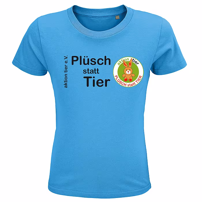 Kinder Rundhals T-Shirt - Motiv "Plüsch statt Tier", Farbe: Aqua