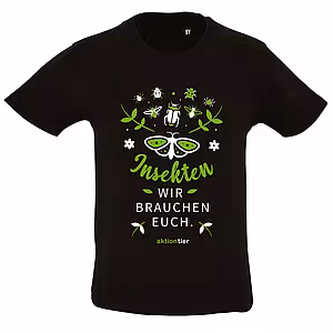 Kinder Rundhals T-Shirt - Motiv "Insekten, wir brauchen euch" Schmetterling, Farbe: Deep Black