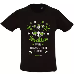 Kinder Rundhals T-Shirt – Motiv "Insekten wir brauchen euch" – Farbe "Deep Black" (309)