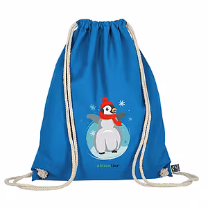 Turnbeutel – Motiv: "Winterpinguin" – Farbe: "Hellblau"