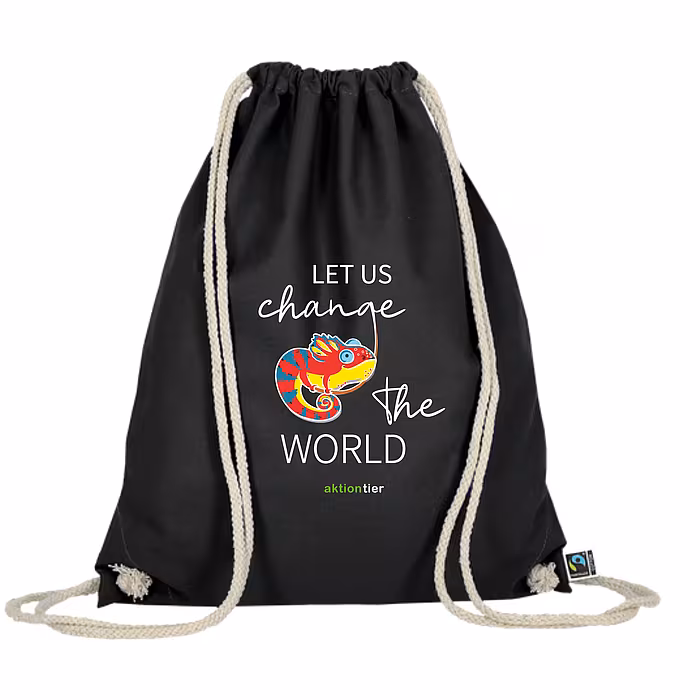 Turnbeutel – Motiv: "Chamäleon " – Farbe: "Schwarz" – Fairtrade Baumwolle