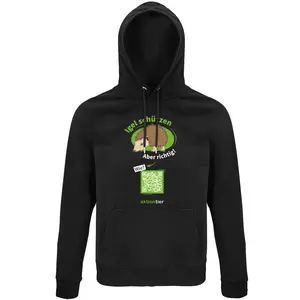 Sweatshirt mit Kapuze – Motiv "Igeln helfen aber richtig" – Farbe: "Black"
