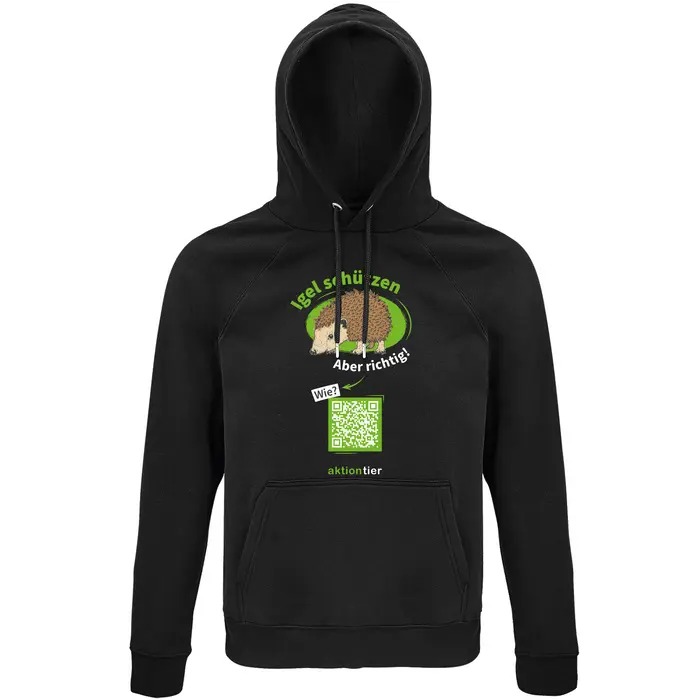 Sweatshirt mit Kapuze – Motiv "Igeln helfen aber richtig" – Farbe: "Black"