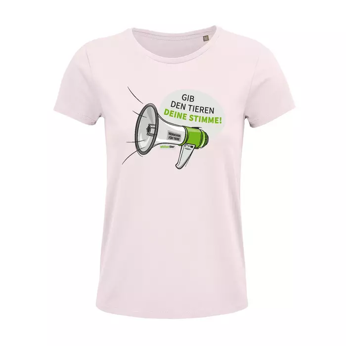 Damen Rundhals T-Shirt – Motiv "Megaphon" – Farbe "Pale Pink" (141)