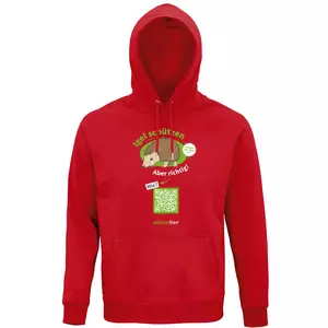 Sweatshirt mit Kapuze – Motiv "Igeln helfen aber richtig" – Farbe: "Rot"