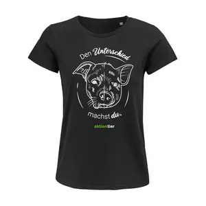 Motiv Motiv Damen Rundhals T-Shirt – "Den Unterschied machst du" – Farbe "Deep Black" (309) + weiße Schrift