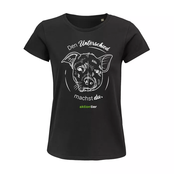 Motiv Motiv Damen Rundhals T-Shirt – "Den Unterschied machst du" – Farbe "Deep Black" (309) + weiße Schrift