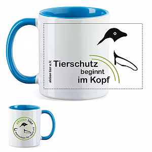 aktion tier Tasse – Motiv: "Tierschutz beginnt im Kopf" – Farbe: "Hellblau"