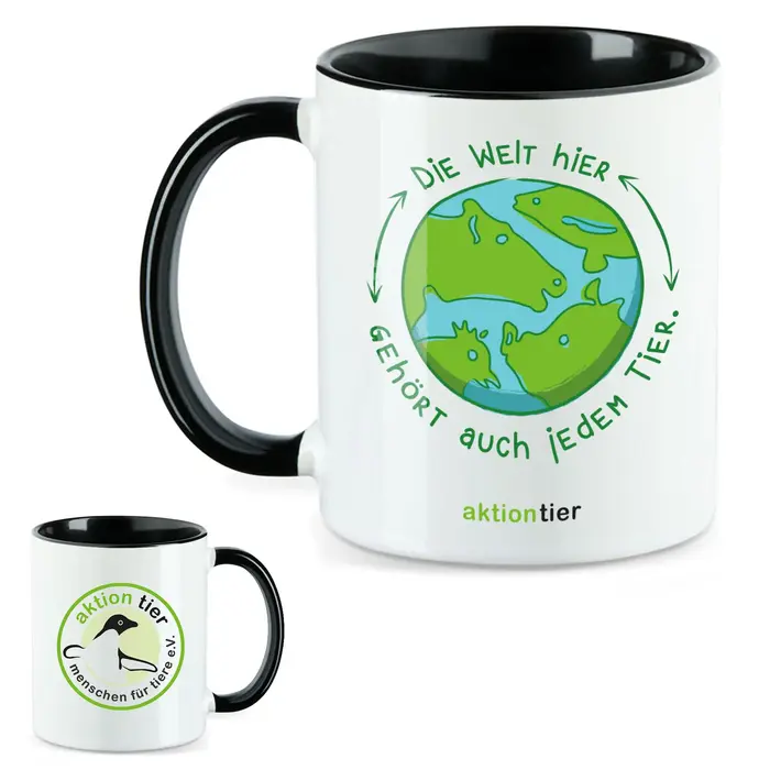 aktion tier Tasse – Motiv: "Weltkugel" – Farbe: "Schwarz" aktion tier Tasse – Motiv: "Weltkugel" – Farbe: "Schwarz"