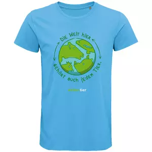 Herren Rundhals T-Shirt – Motiv "Weltkugel" – Farbe "Aqua" (321)