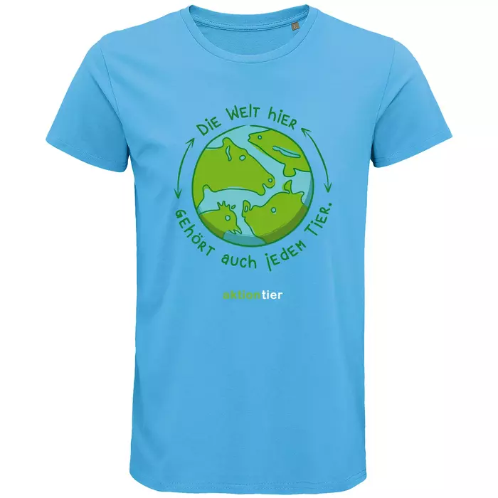 Herren Rundhals T-Shirt – Motiv "Weltkugel" – Farbe "Aqua" (321)