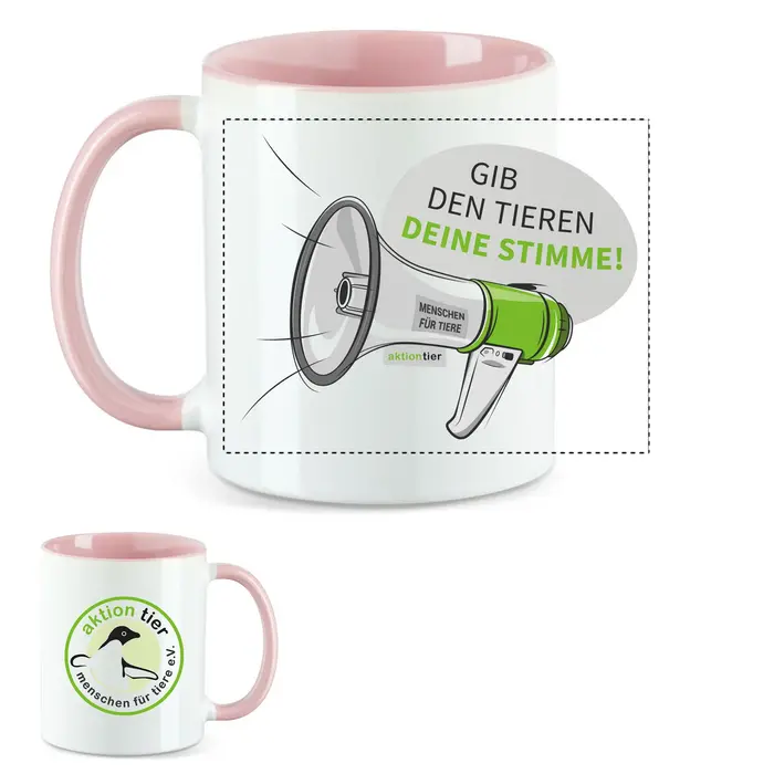 aktion tier Tasse – Motiv: "Megaphon" – Farbe: "Rosa"