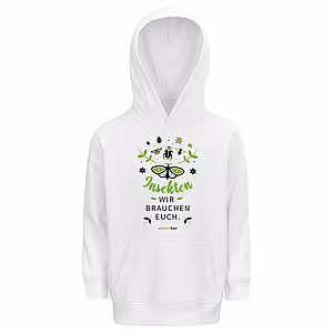 Kinder Hoodie - Motiv "Insekten, wir brauchen euch" Schmetterling, Farbe: Weiß