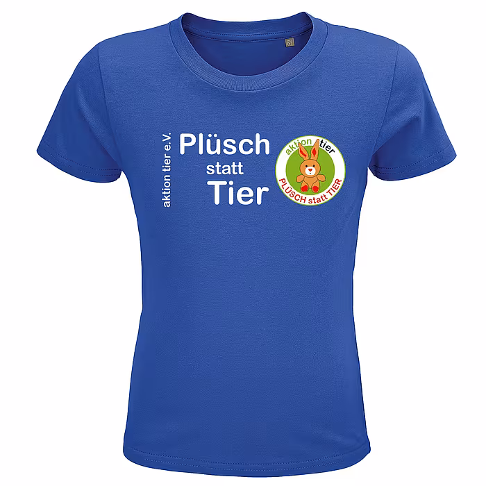 Kinder Rundhals T-Shirt - Motiv "Plüsch statt Tier", Farbe: Royal Blue