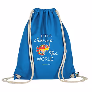 Turnbeutel – Motiv: "Chamäleon " – Farbe: "Hellblau" – Fairtrade Baumwolle