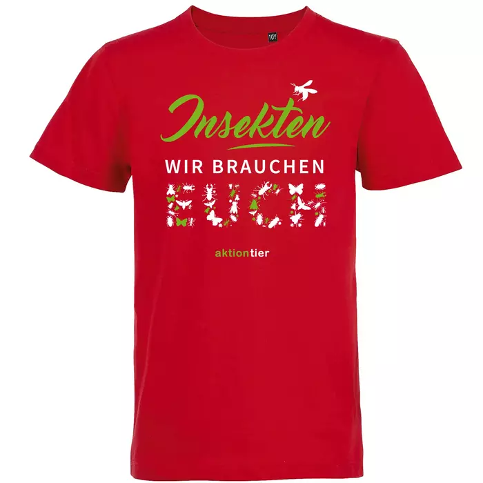 Kinder Rundhals T-Shirt – Motiv "Insekten, wir brauchen euch" – Farbe "Rot" (145)