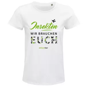 Damen Rundhals T-Shirt – Motiv "Insekten wir brauchen euch" – Farbe "White" (102)