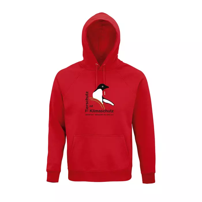Sweatshirt mit Kapuze – Motiv "Tierschutz ist Klimaschutz" – Farbe "Rot" (145)