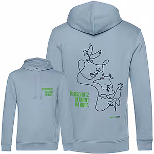 Hoodie – Motiv: "Tierschutz beginnt im Kopf" - Farbe: Blue Fog