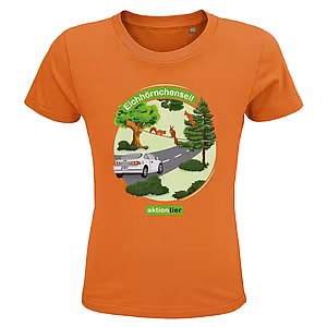 Kinder Rundhals T-Shirt - Motiv "Eichhörnchenseil", Farbe: Orange