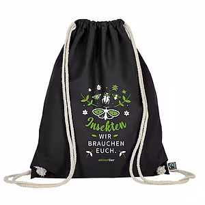 Turnbeutel – Motiv: Schmetterling "Insekten, wir brauchen euch" – Farbe: "Schwarz" Turnbeutel – Motiv: Schmetterling "Insekten, wir brauchen euch" – Farbe: "Schwarz"