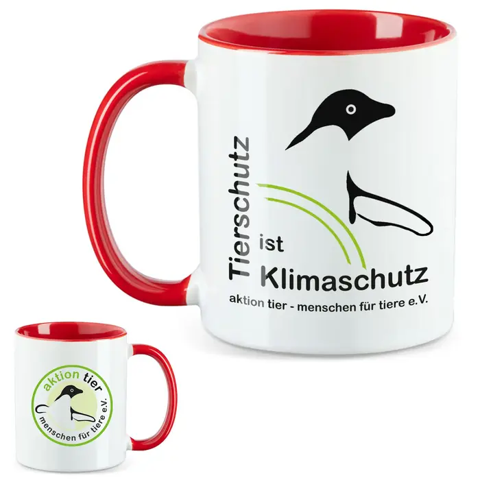 aktion tier Tasse – Motiv: "Tierschutz ist Klimaschutz" – Farbe: "Rot" aktion tier Tasse – Motiv: "Tierschutz ist Klimaschutz" – Farbe: "Rot"